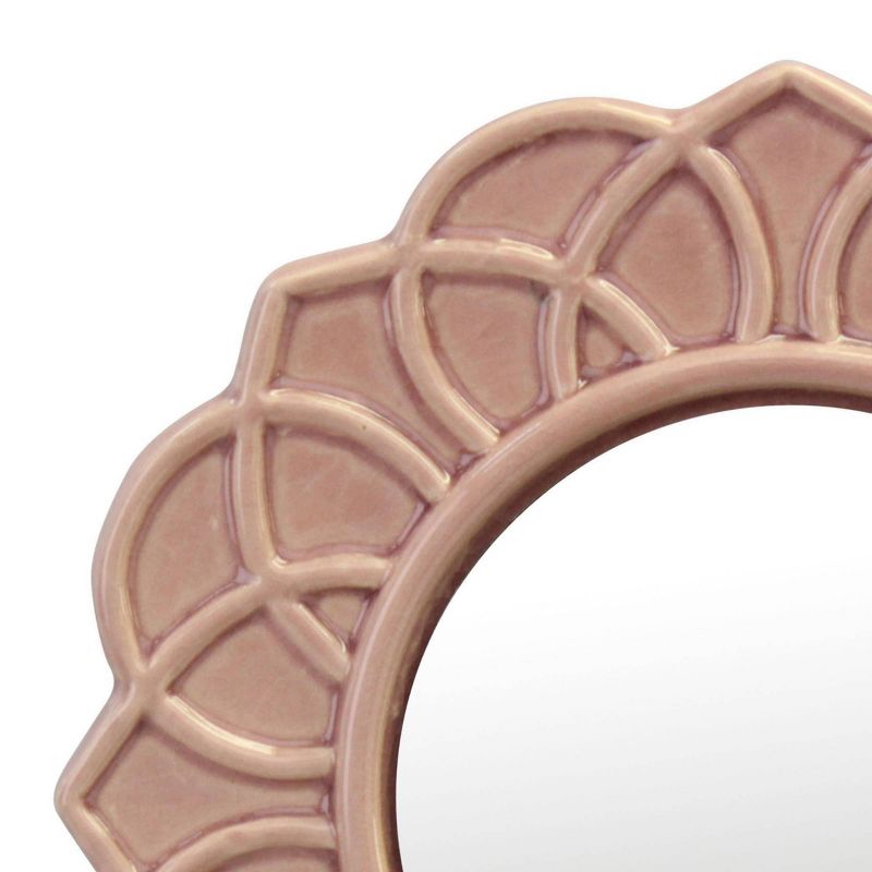 9" Round Floral Ceramic Wall Hanging Mirror Pink - Stonebriar Collection