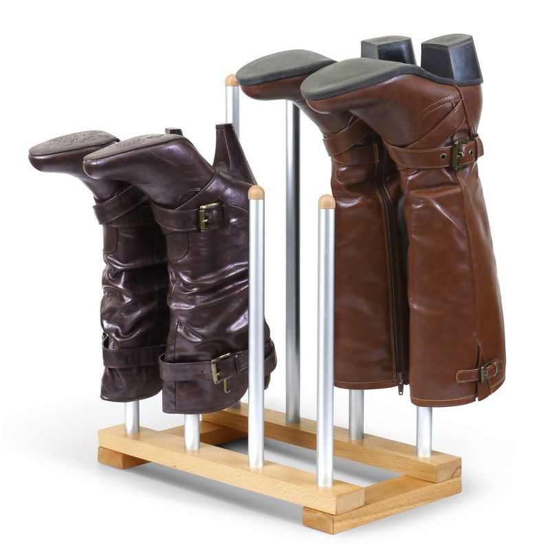 INNOKA 4 Pairs Boot Rack Organizer, Standing Wooden & Aluminum Storage Holder Hanger For Riding Boots, Rain Boots, Shoes - Easy to Assemble