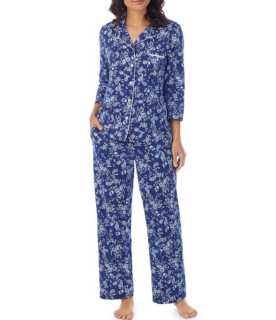 Carole Hochman Paisley & Floral Print 3/4 Sleeve Jersey Knit Pajama Set