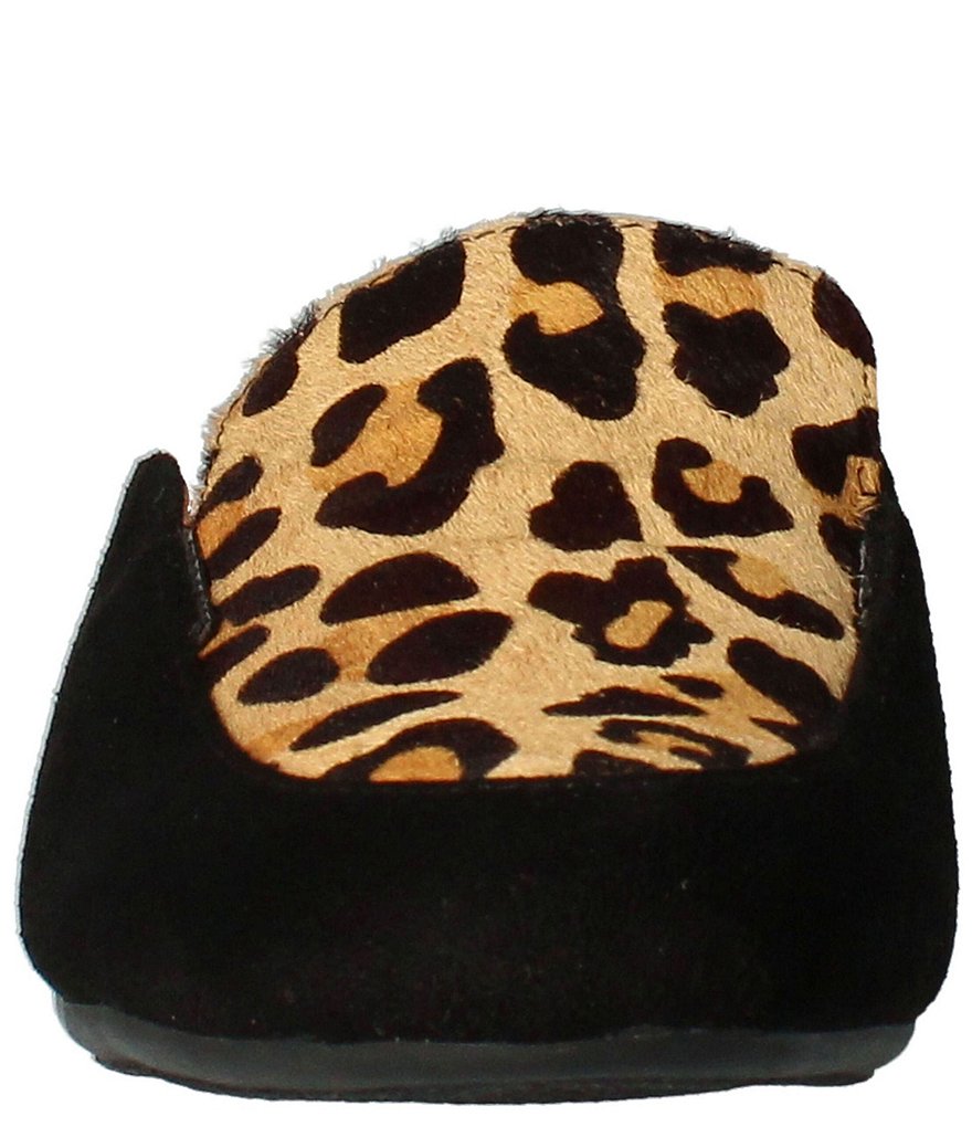 J. Renee Haziza Leopard Print Calf Hair Mules