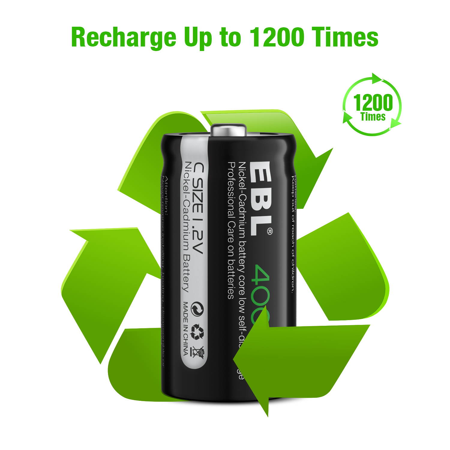 EBL 8PCS  Rechargeable C Battery High Performance Ni-Cd Battery 4000mAh