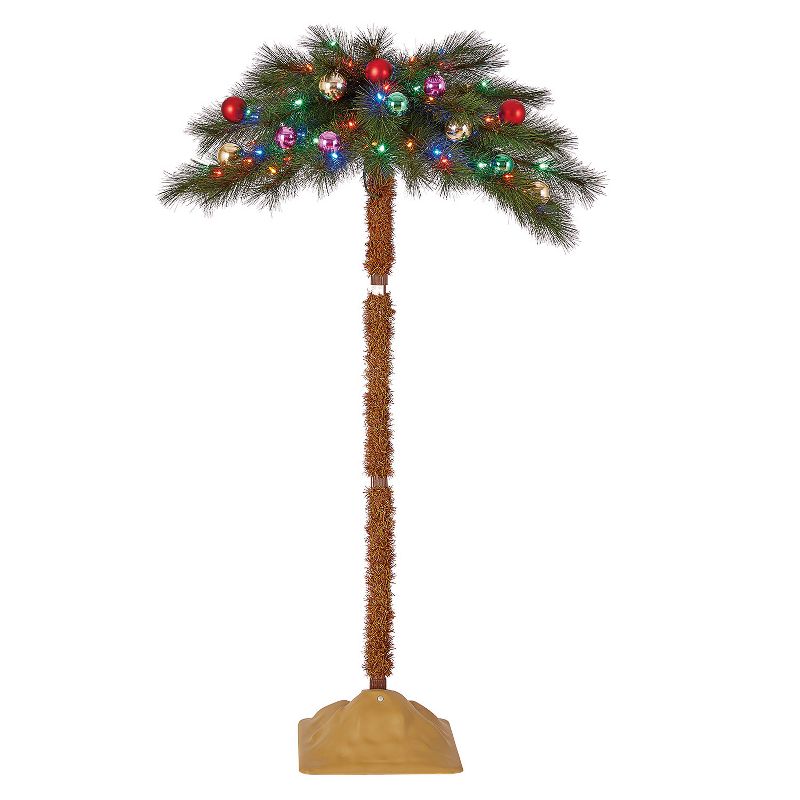 Home Heritage 5 Foot Christmas Fake Palm Tree Prelit with Multi Color LED Lights