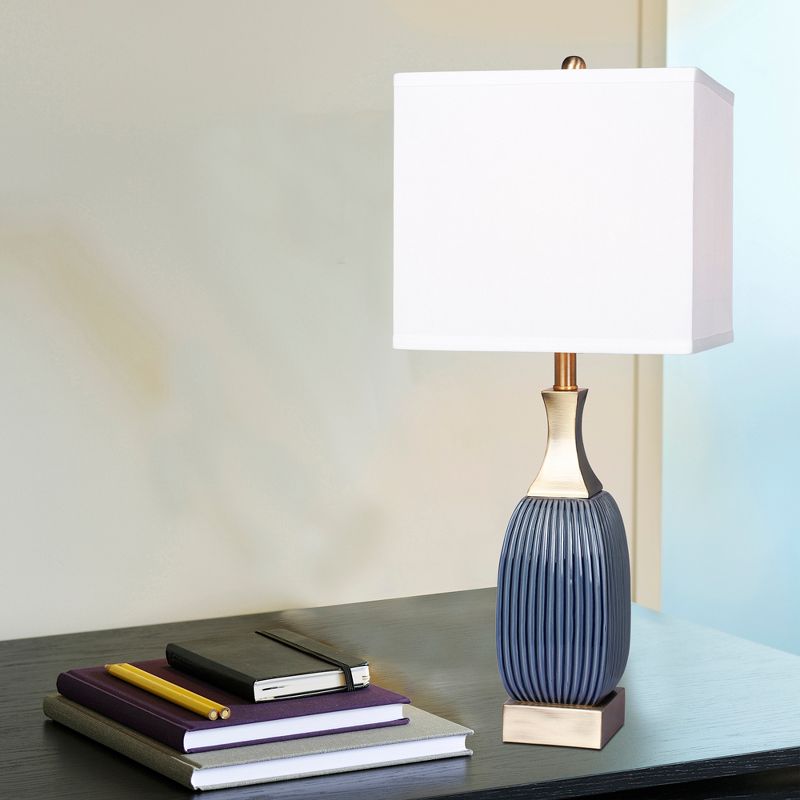 Vertically Ribbed Ceramic Table Lamp Antique Blue  - Fangio Lighting