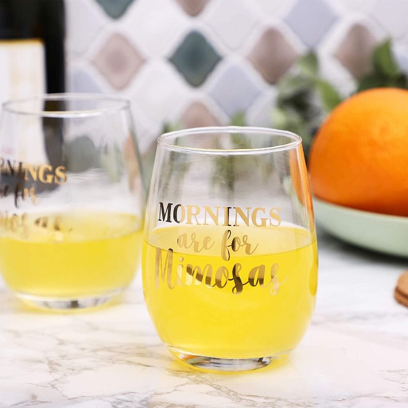 Sparkle and Bash 2-Pack Mornings Are for Mimosas Stemless Wine Glasses 16 oz
