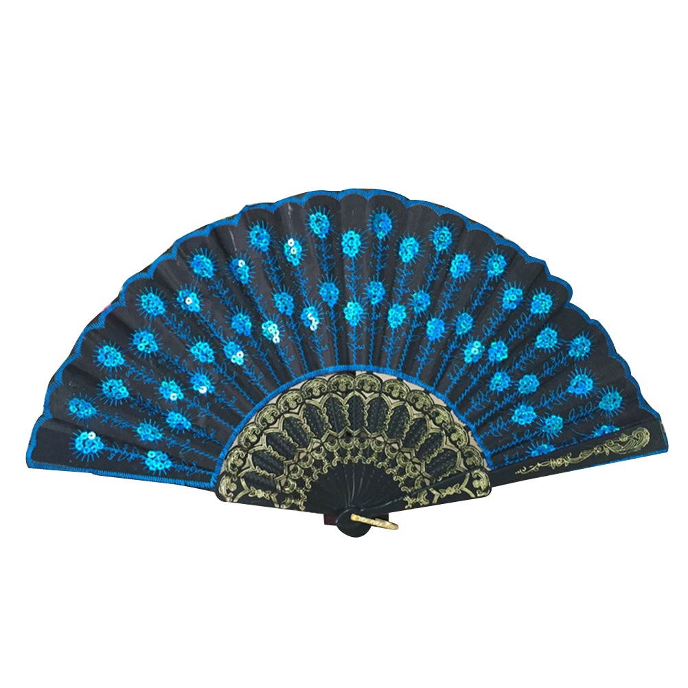 Fashionable Sequins Peacock Fan Handmade Dance Hand Fans for Performance Stage Show (Sky Blue)