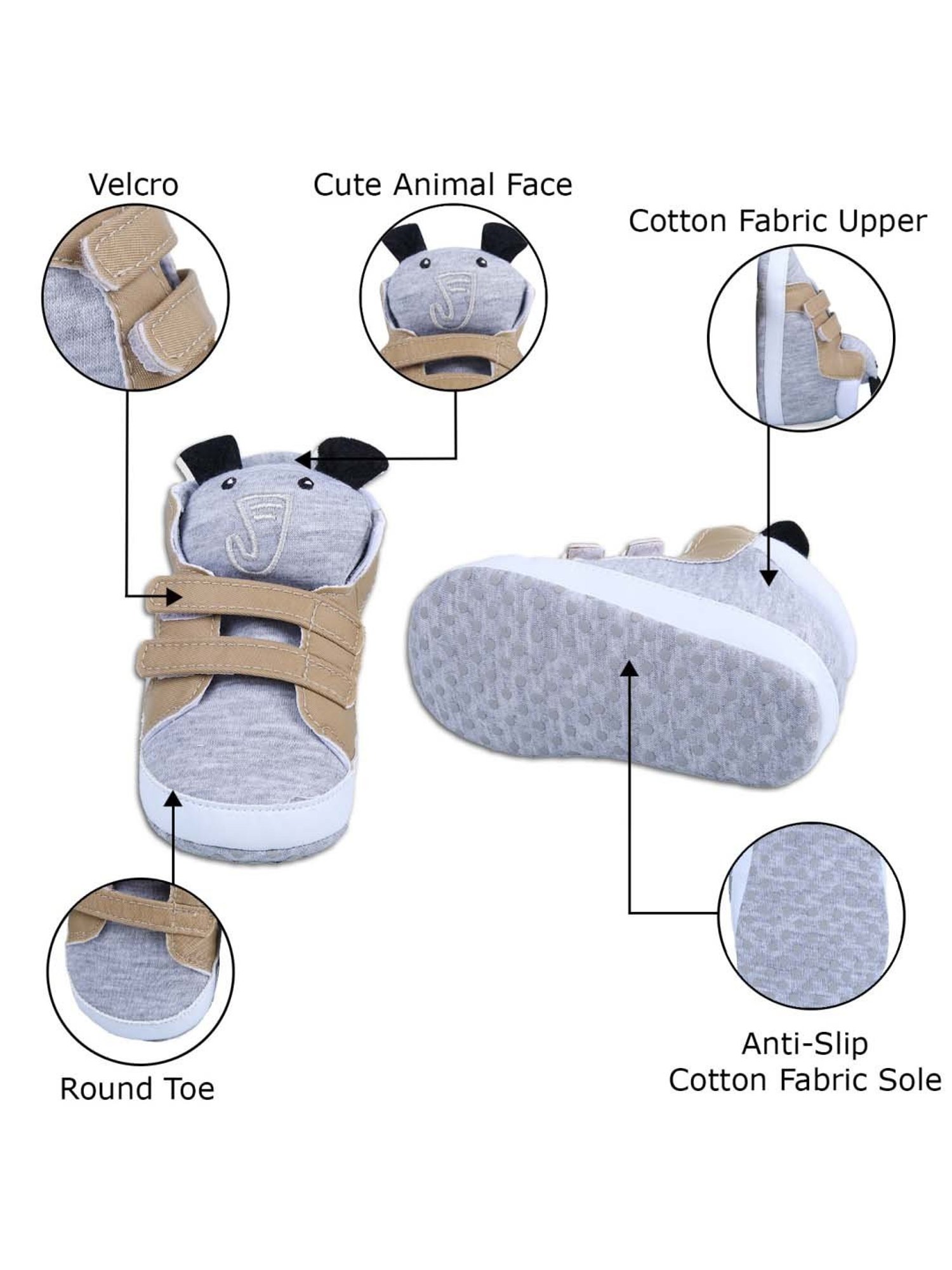 Baby Moo Kids Grey & Brown Casual Booties