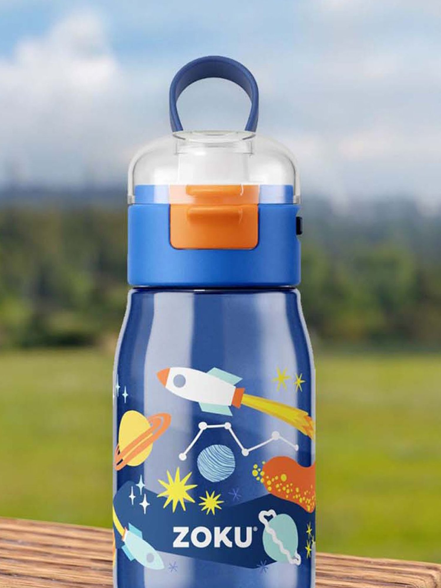 Zoku Blue Plastic Space Kids Flip Gulp Bottle (0.475 L)