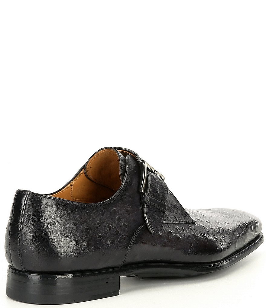 Magnanni Men's Crosley Monk Strap Ostrich Stamped Leather Dress Shoes