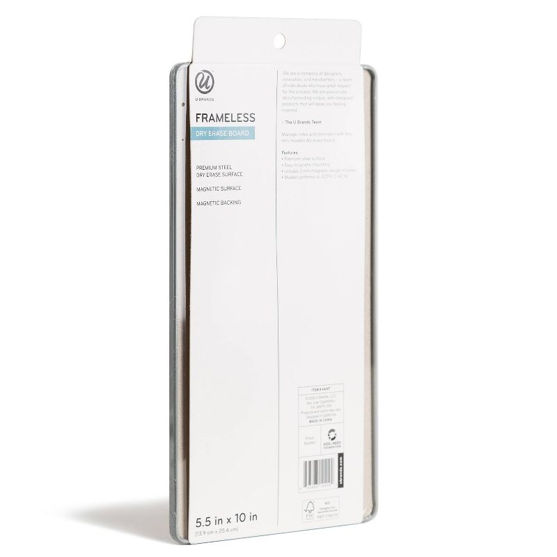 U Brands 5.5"x10" Frameless Magnetic Dry Erase Board with 3 Mini Markers