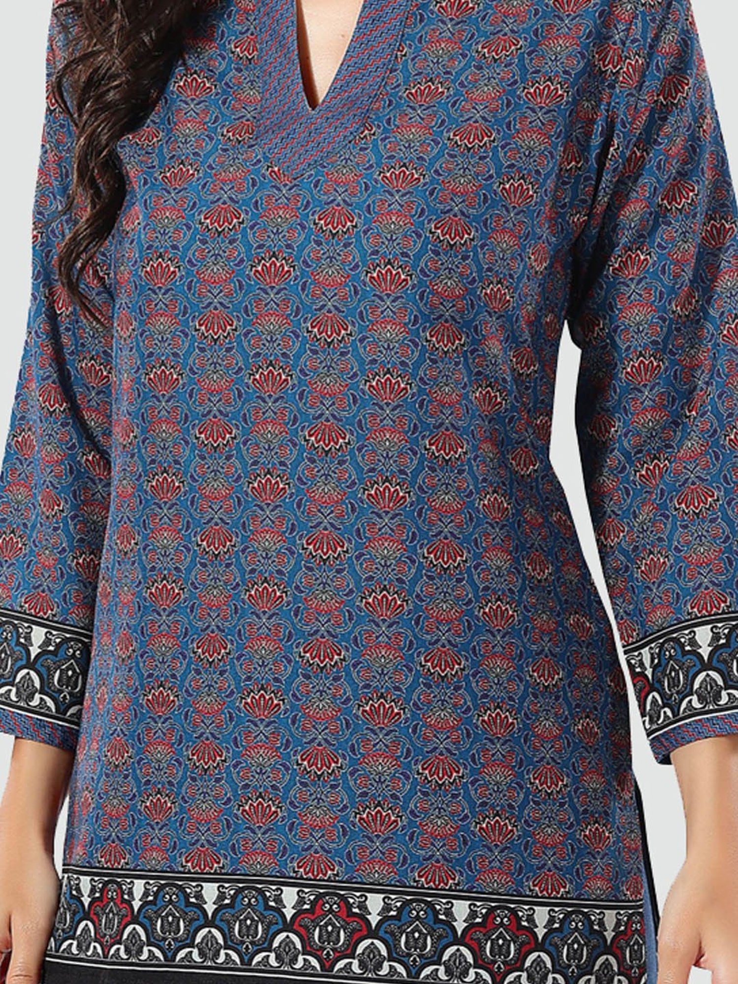 Saree Swarg Dark Blue Printed A Line Short Kurti