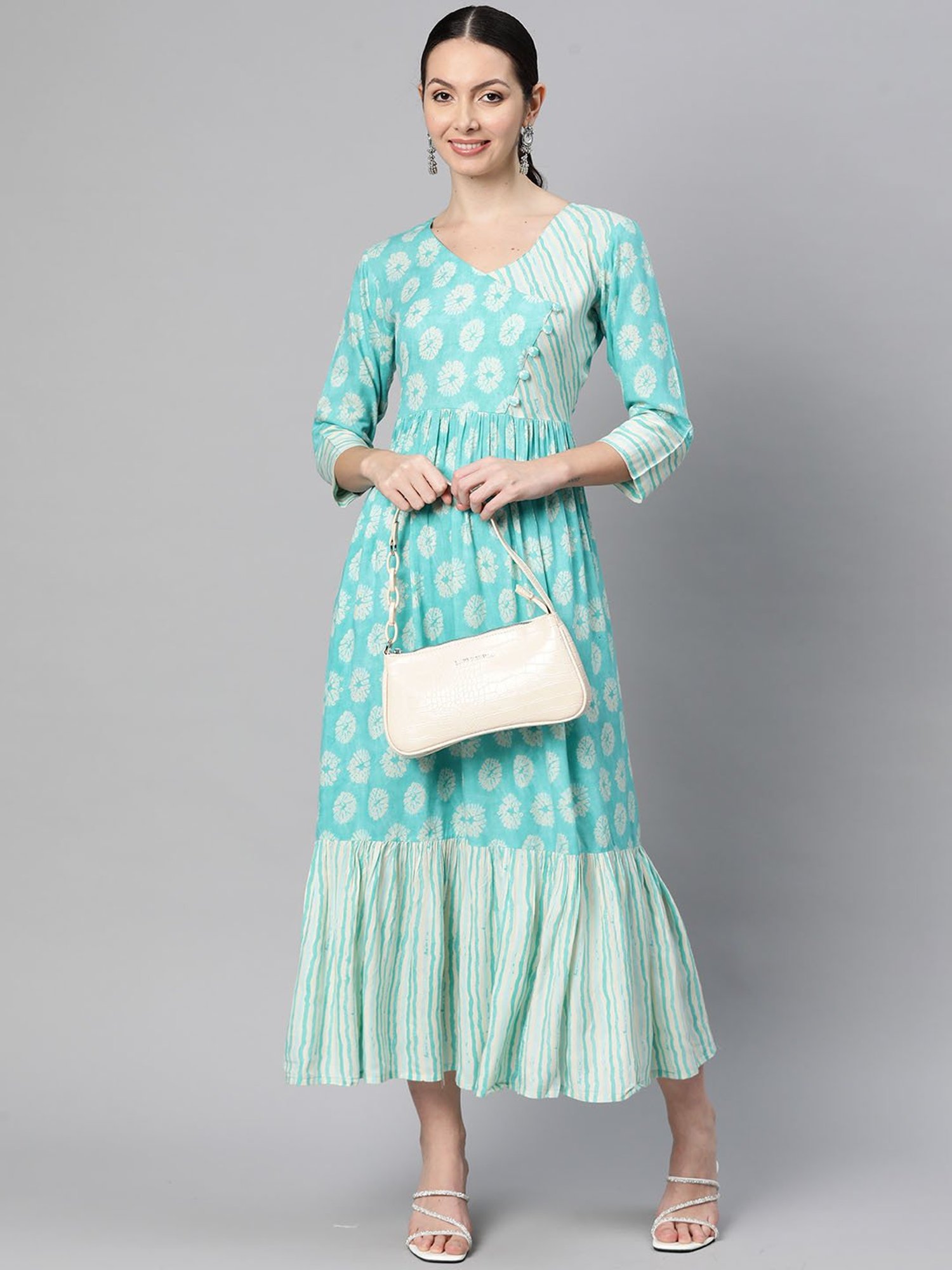 Indibelle Turquoise Floral Ethnic Dress
