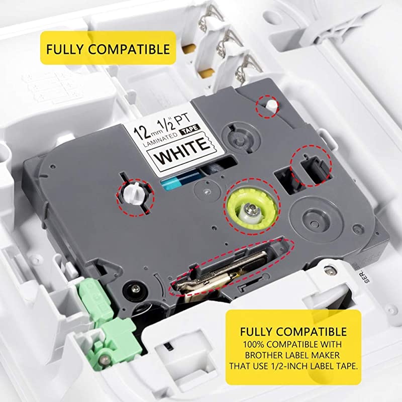 Compatible Label Tape Replacement for TZe231 12mm x 8m Black on White Standard Laminated Labels for Brother PTouch Label Maker PTH110 PTD210 PTD400AD PTD600 12 x 262ft 2Pack