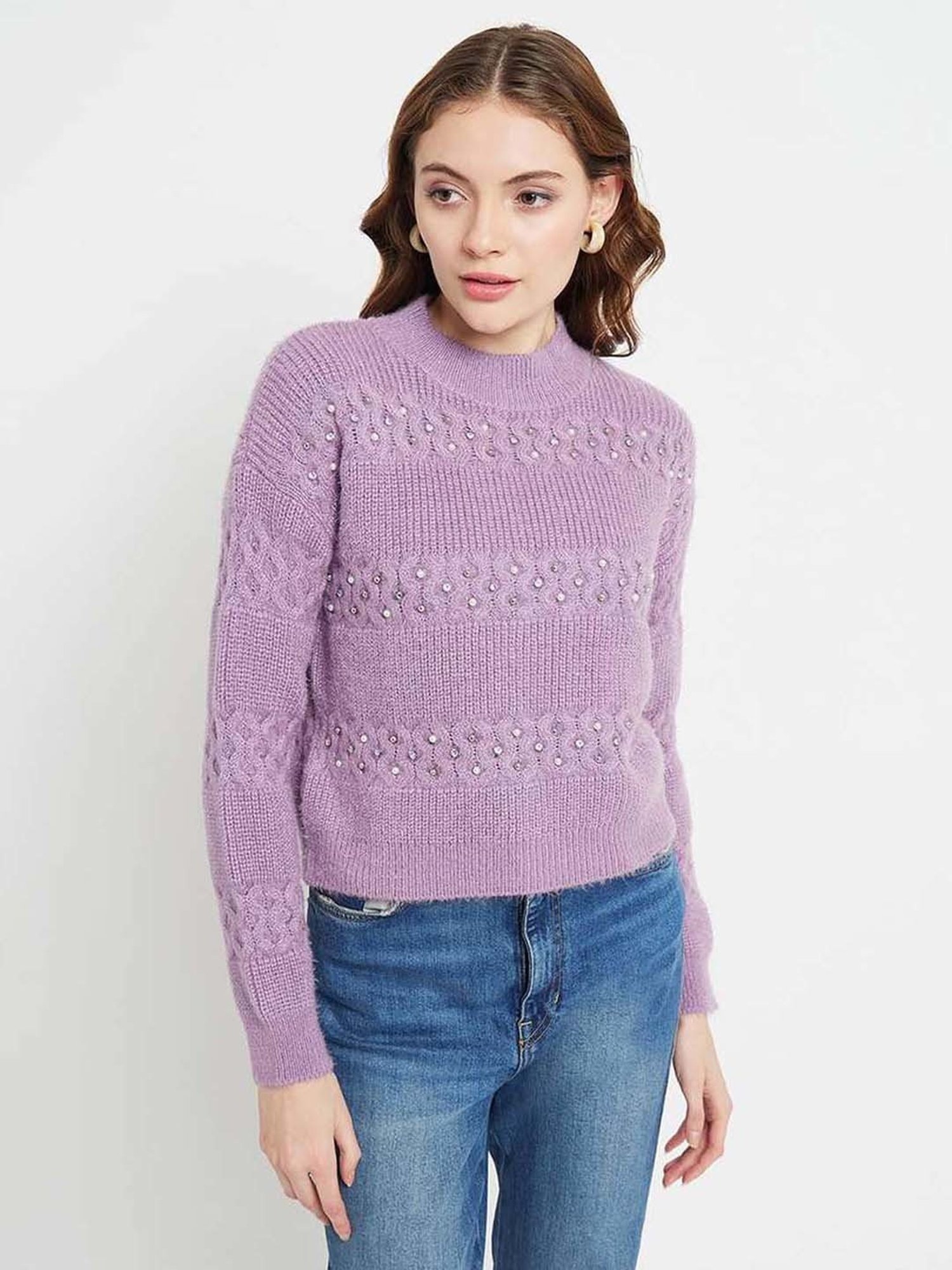MADAME Purple Embellished Sweater