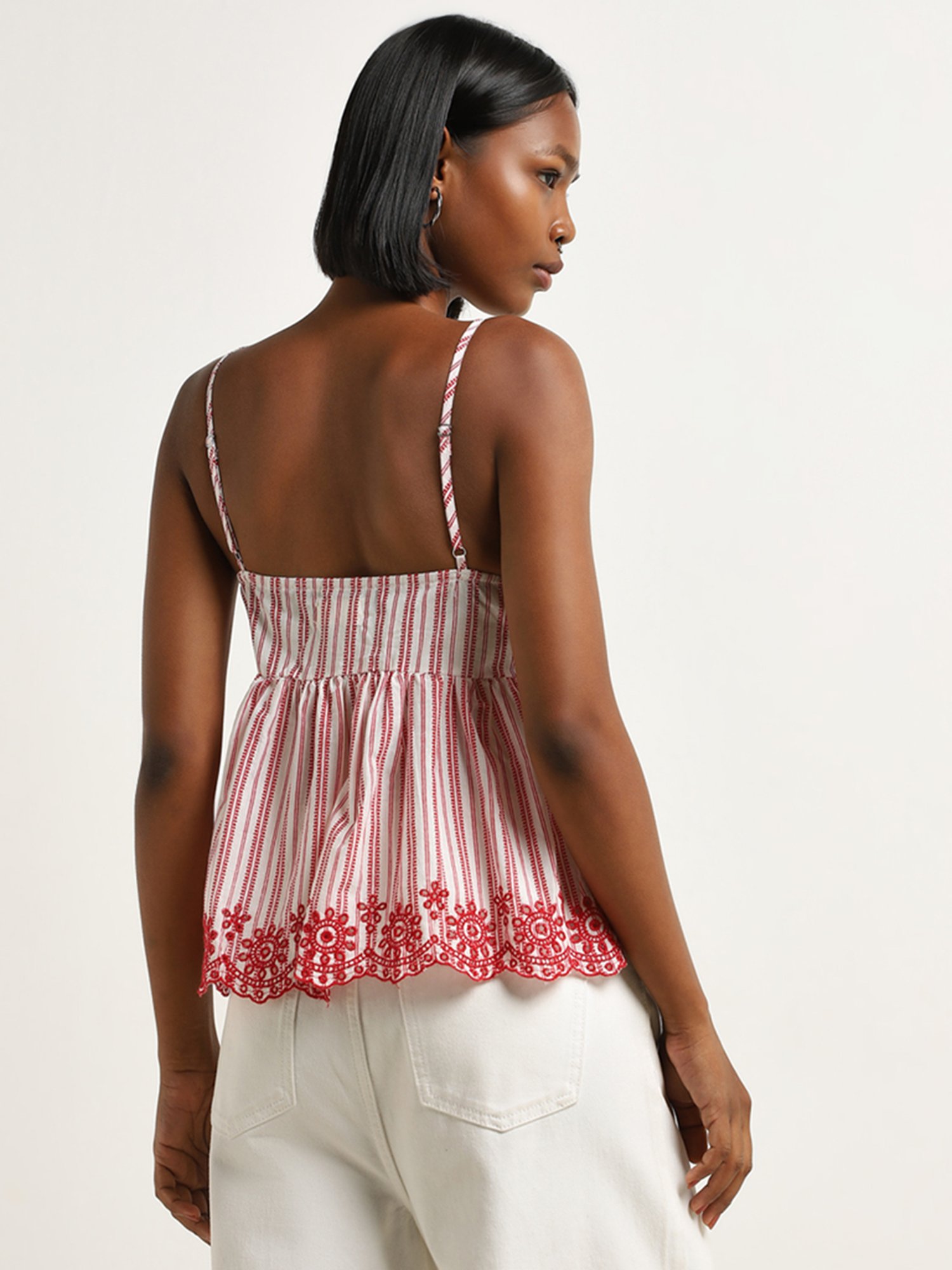 Bombay Paisley by Westside Red Stripe Printed Cotton Blend Top
