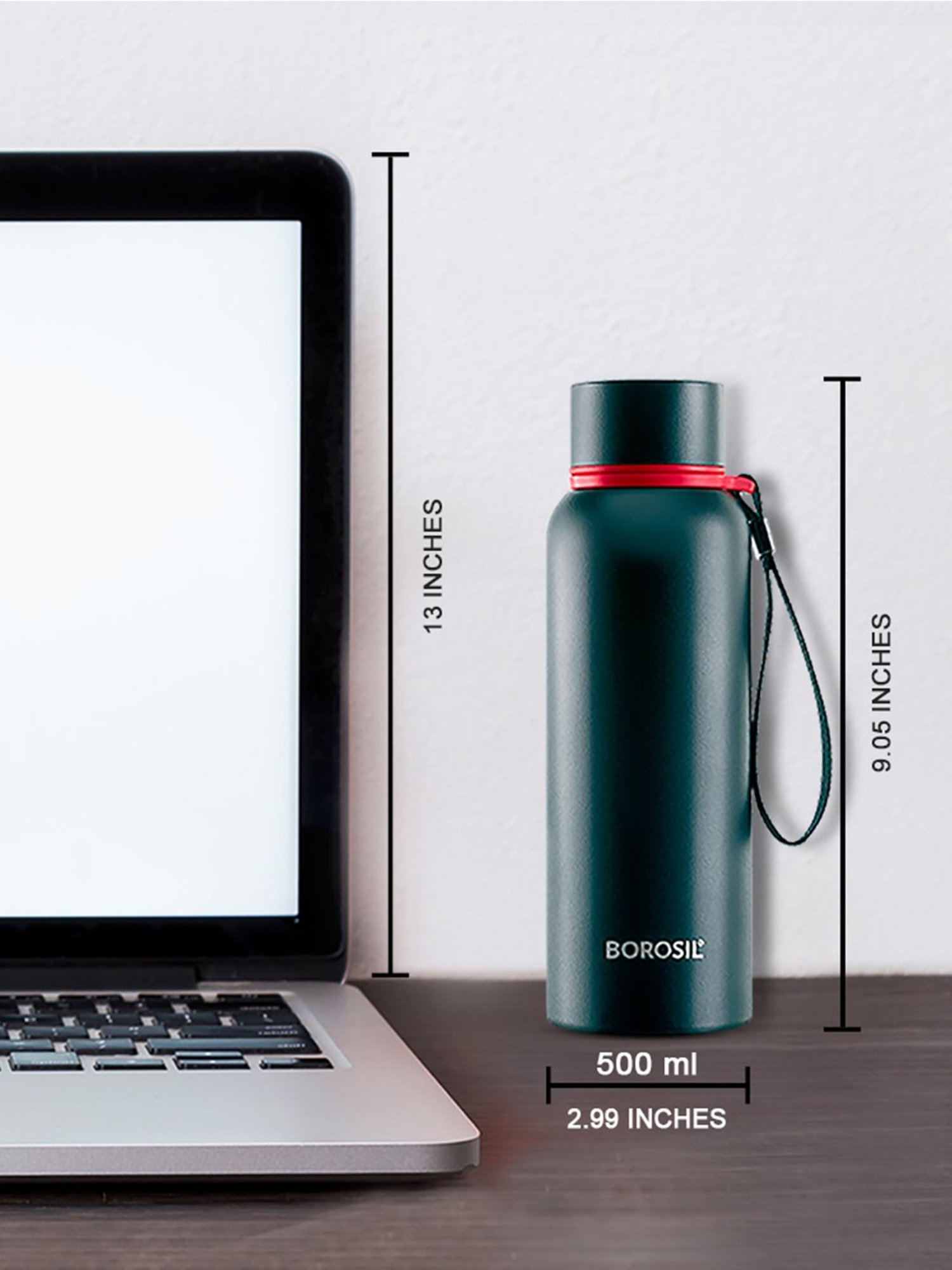 Borosil Black Hydra Trek Stainless Steel Bottle - 500 ml