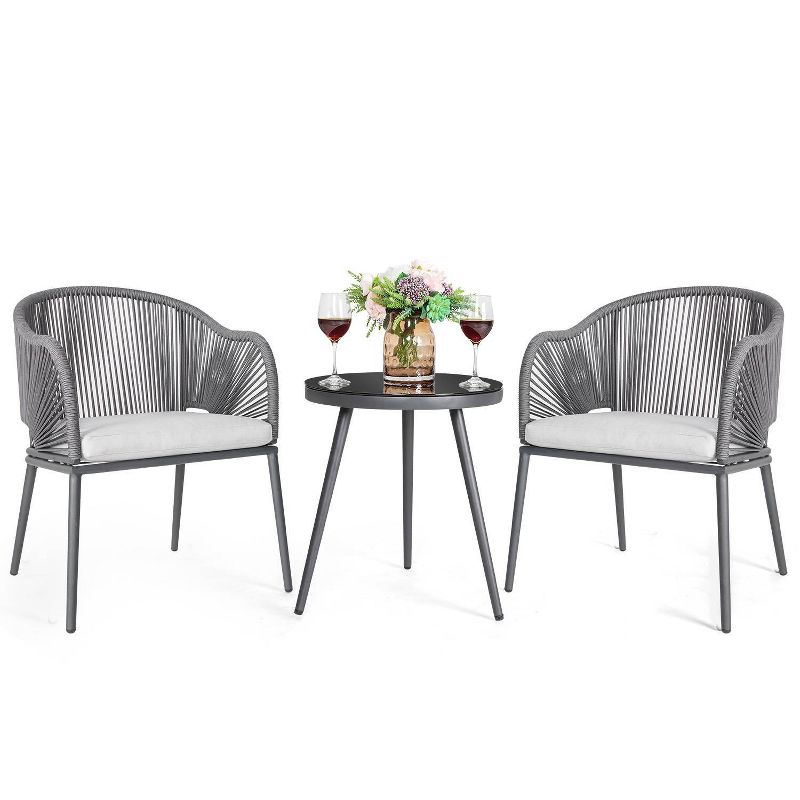 3pc Steel Bistro Set Gray - Nuu Garden