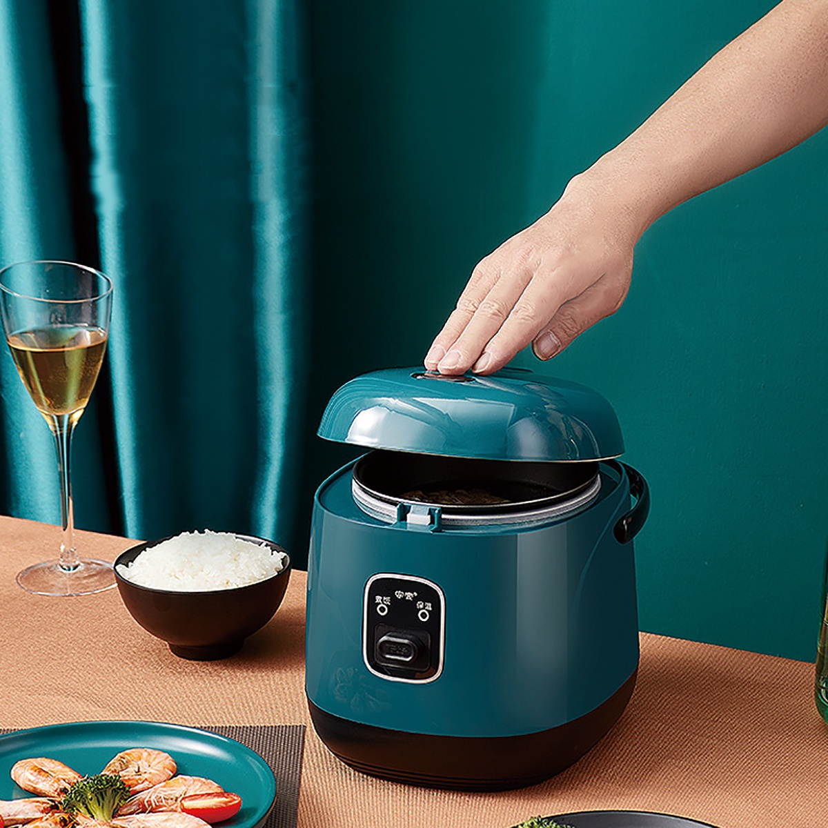 1.2L Rice Cooker Electric Lunch Box Travel Rice Cooker Small Removable Non-stick Pot Keep Warm Function Suitable For 1-2 People For Cooking Soup Rice Stews Grains Oatmeal-Green