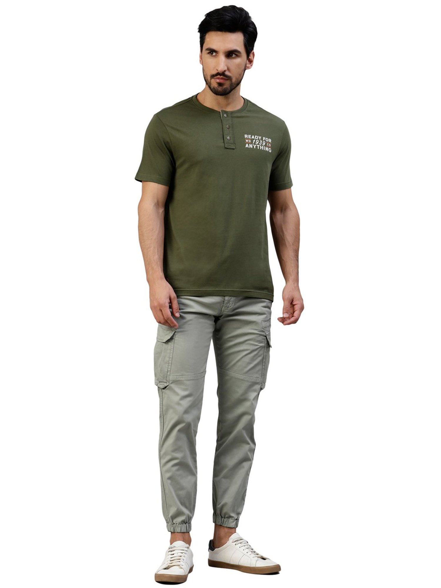 Royal Enfield Military Messenger Olive Regular Fit Printed Henley T-Shirt