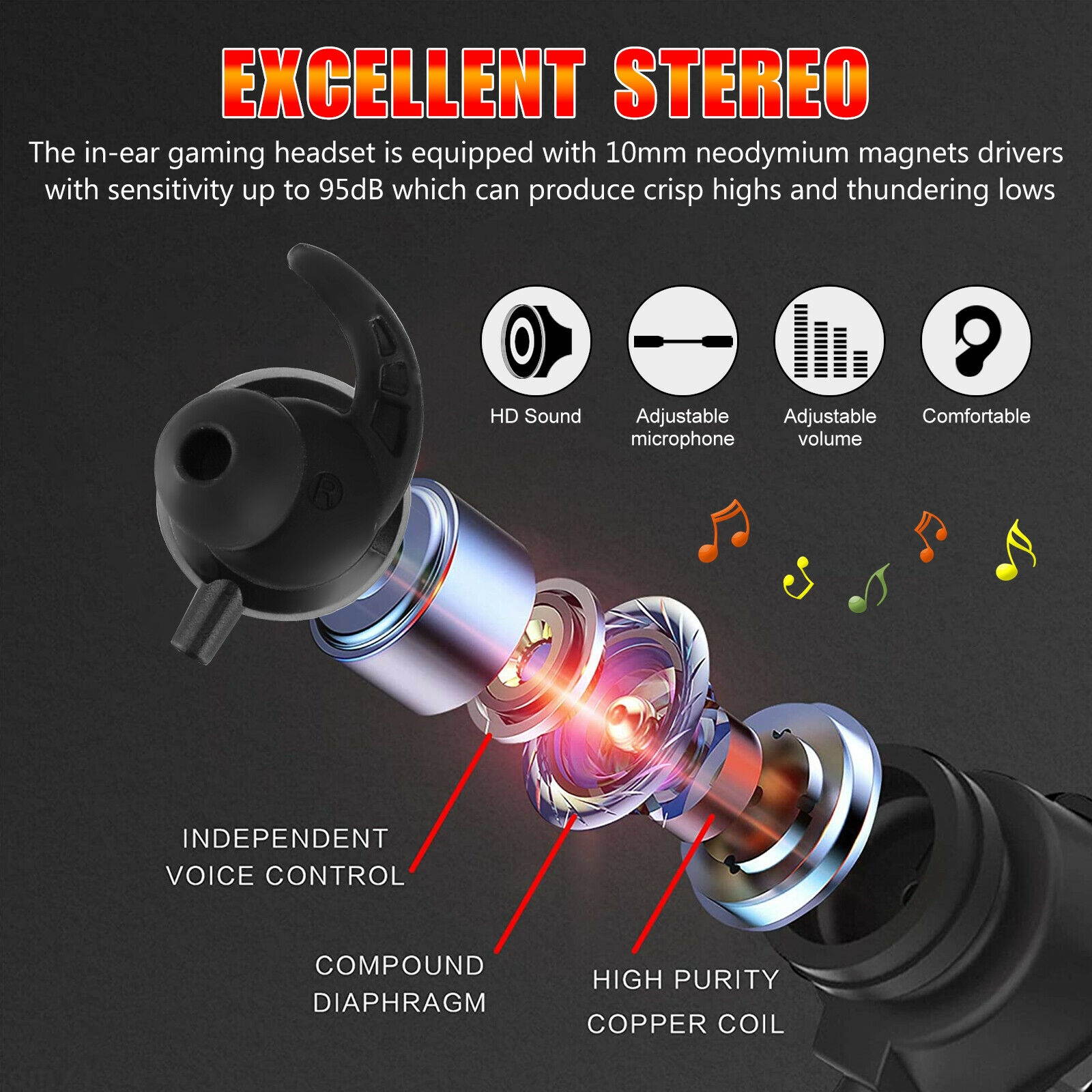 In-Ear Gaming Headset Earbuds Stereo Earphone With Mic For Phone PC Xbox One PS5