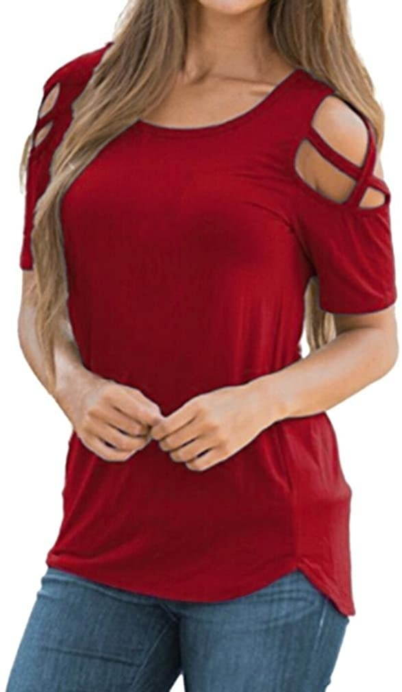 TOPUNDER 2018 Women Summer Blouses Short Sleeve Tops Strappy Cold Shoulder T-Shirt