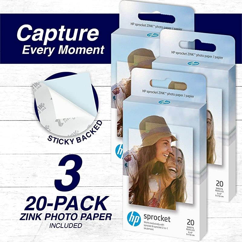 Sprocket 2x3" Premium Zink Sticky Back Photo Paper (3 Twin Packs, 60 Total) + Sprocket Case (White) + 60 Sticker Frames + 5 Plastic Desk Frames + 10 Paper Frames + Album + Micro-Fiber Cloth