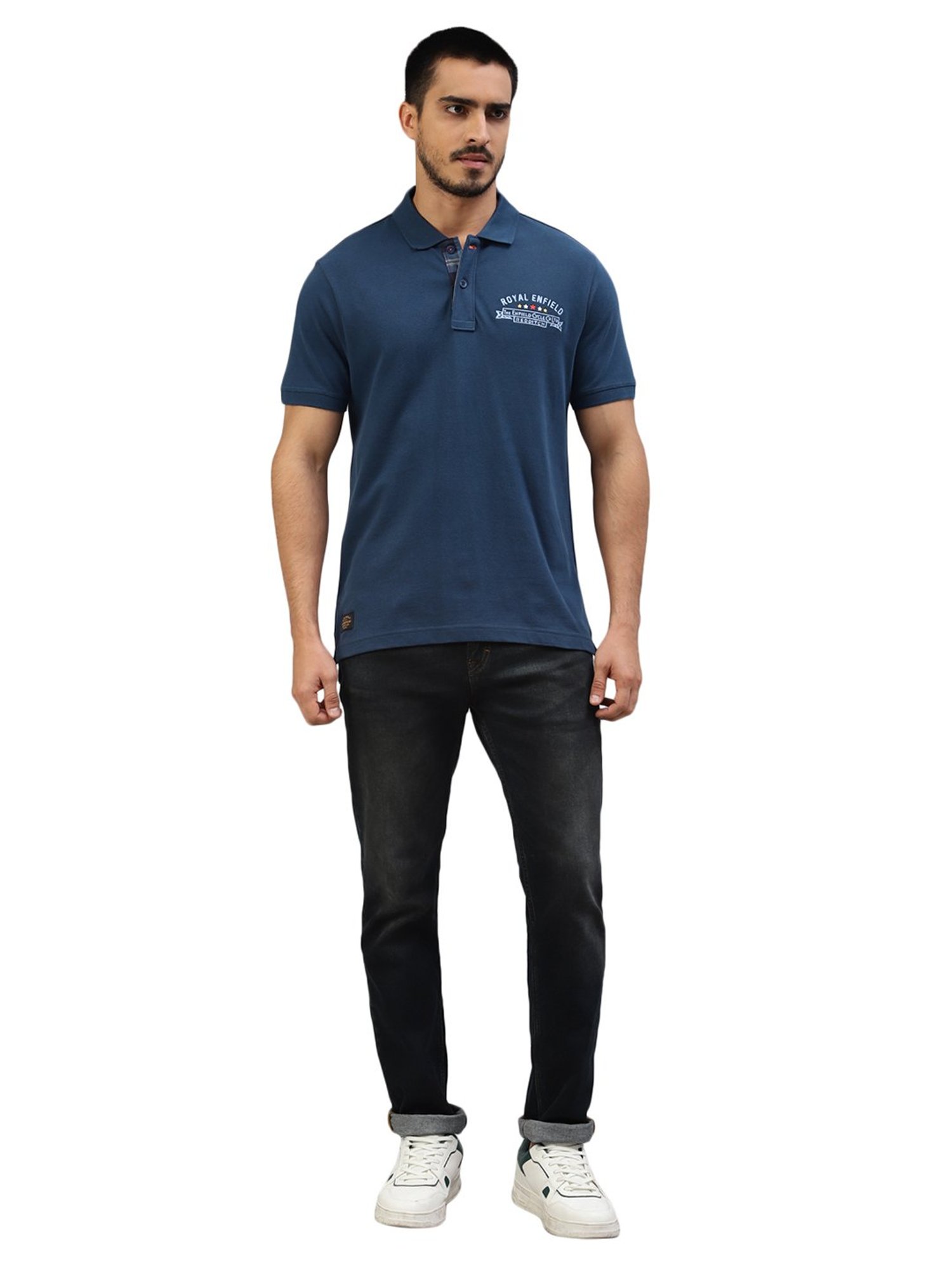 Royal Enfield Redditch Navy Regular Fit Logo Print Polo T-Shirt