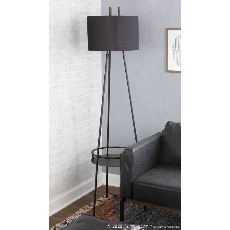 Trident Contemporary Floor Lamp with Metal and Linen Shade Black (Includes LED Light Bulb) - LumiSource