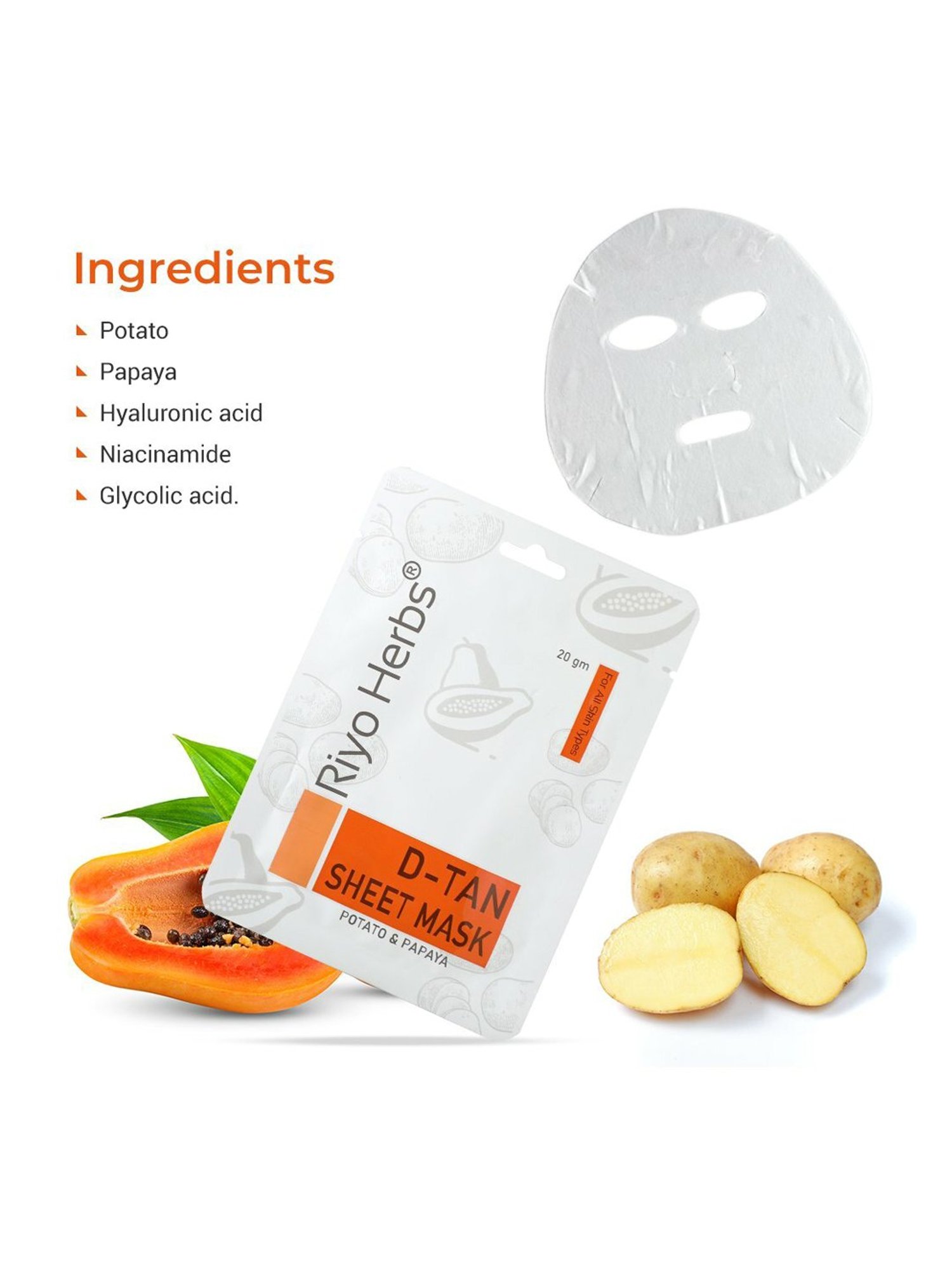 Riyo Herbs D Tan Face Sheet Mask - 20 gm