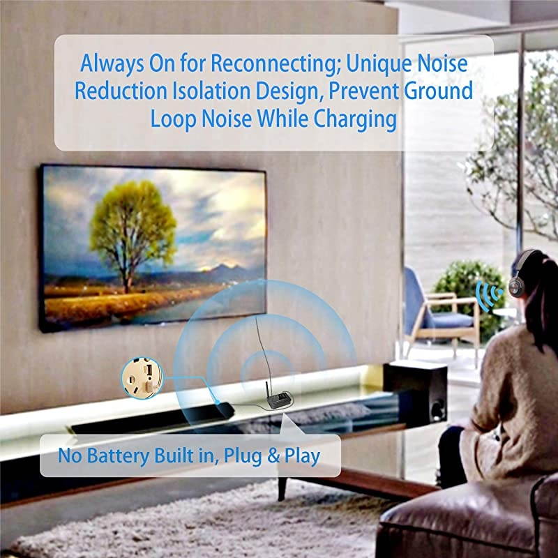 Long Range Bluetooth 50 Transmitter Receiver for TV 40MS Low Latency Wireless HD Audio Adapter with PassThru for Home Stereo Optical AUX RCA Always ON Dual Stream Pair with AirPods