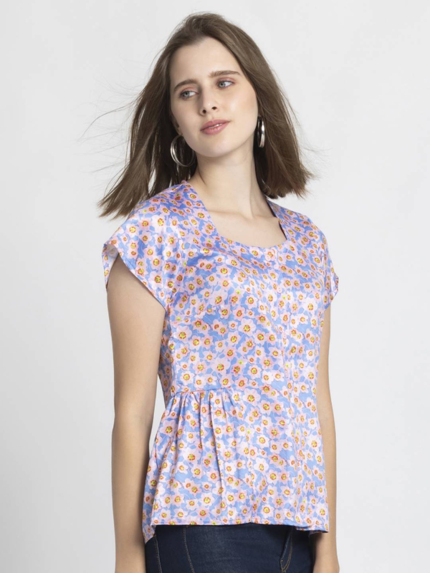 SHAYE Blue & Pink Printed Top