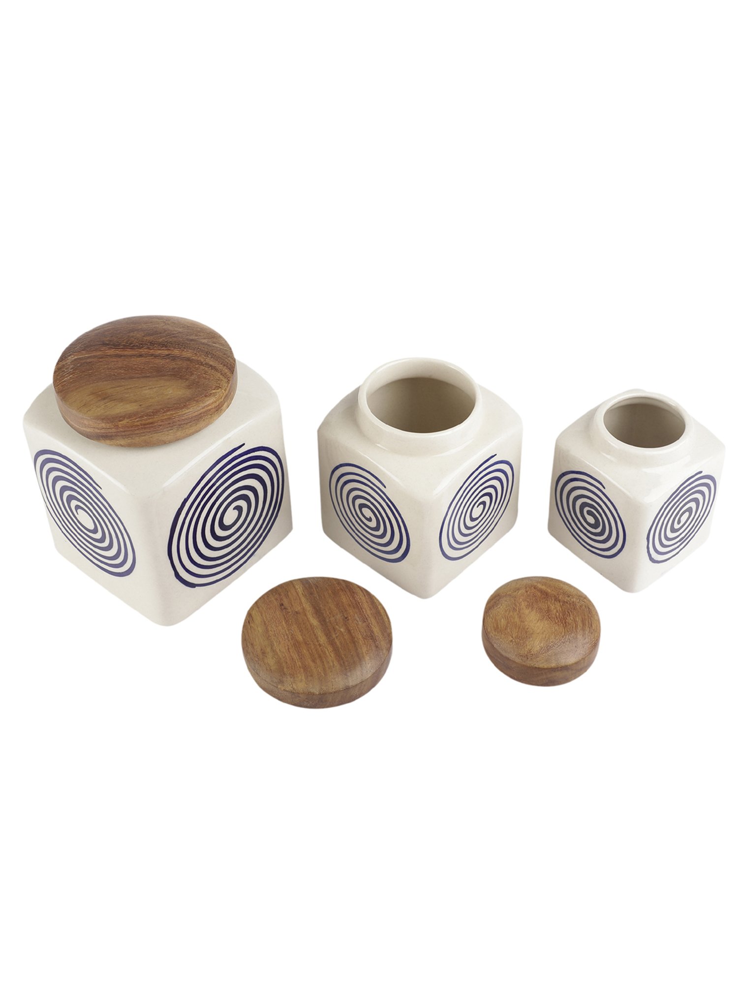 VarEesha Blue Ceramic Square Jars - Set of 3