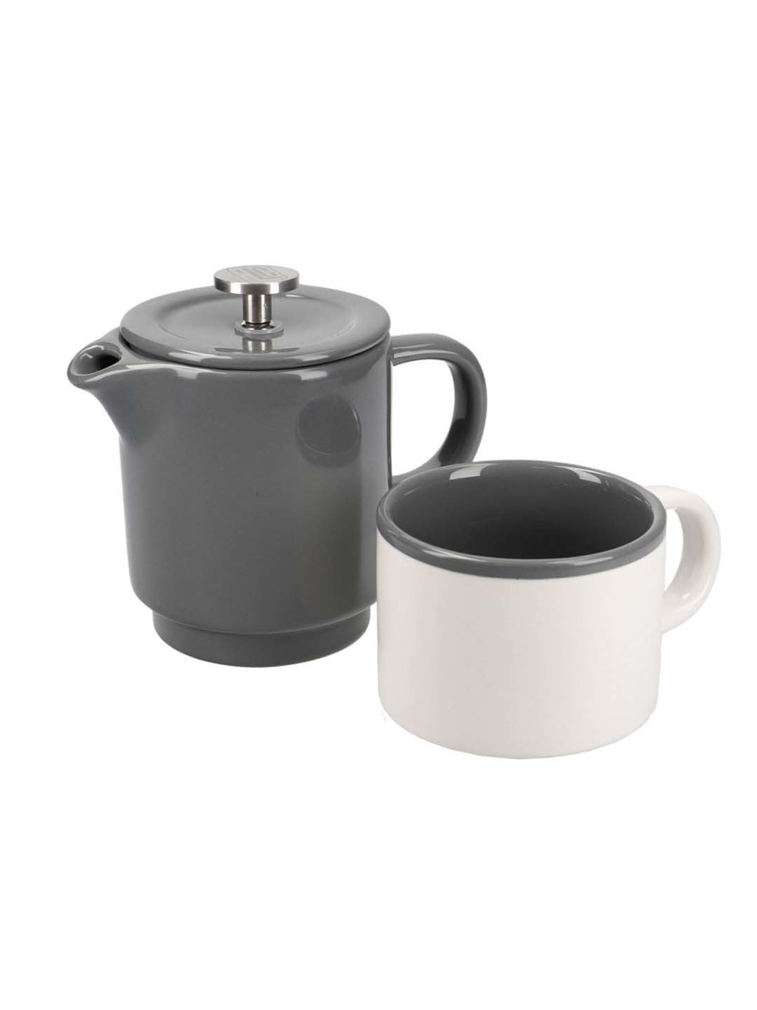 La Cafetiere Barcelona Grey & White Ceramic Teapot (0.4 L) with Mug (0.25 L)
