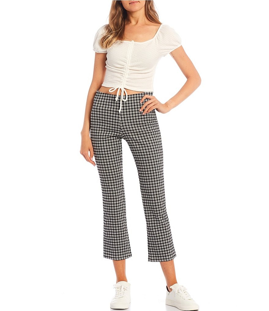 Originality Ribbed Cap-Sleeve Cinched Front Top