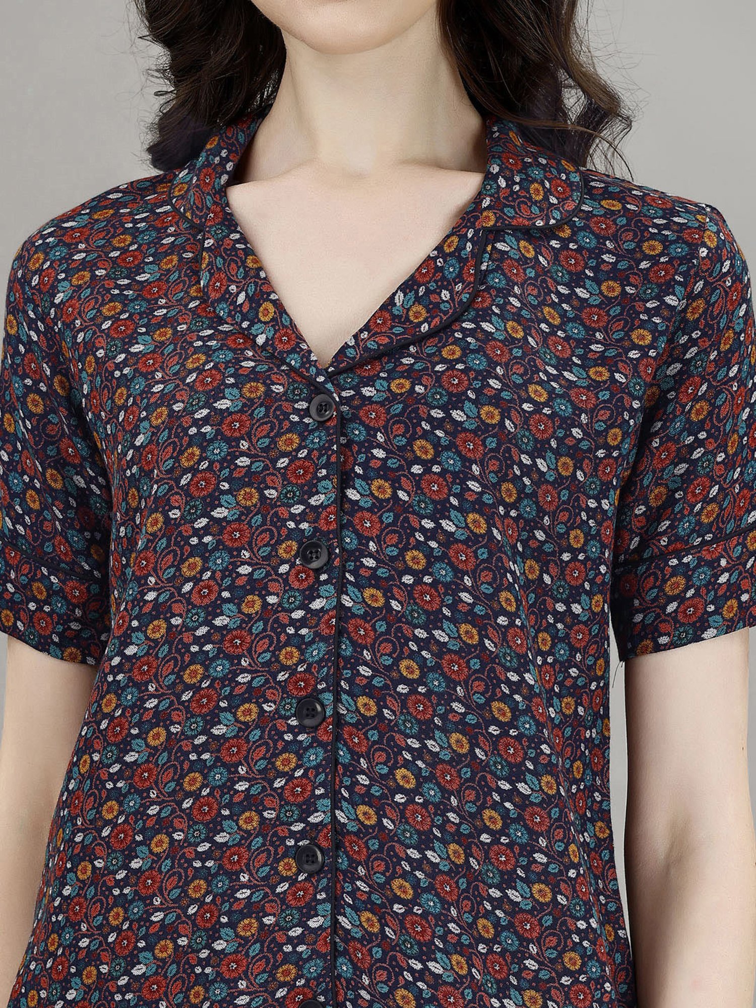Smarty Pants Navy Floral Print Shirt With Pyjamas