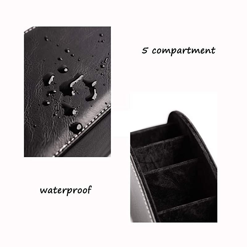 Remote Control Holders Organizer Box with 5 Compartment PU Leather Multi-functional Office Organization and Storage Caddy Store Remote Holders,Brush,Pencil,Glasses and Media Player (Black1)