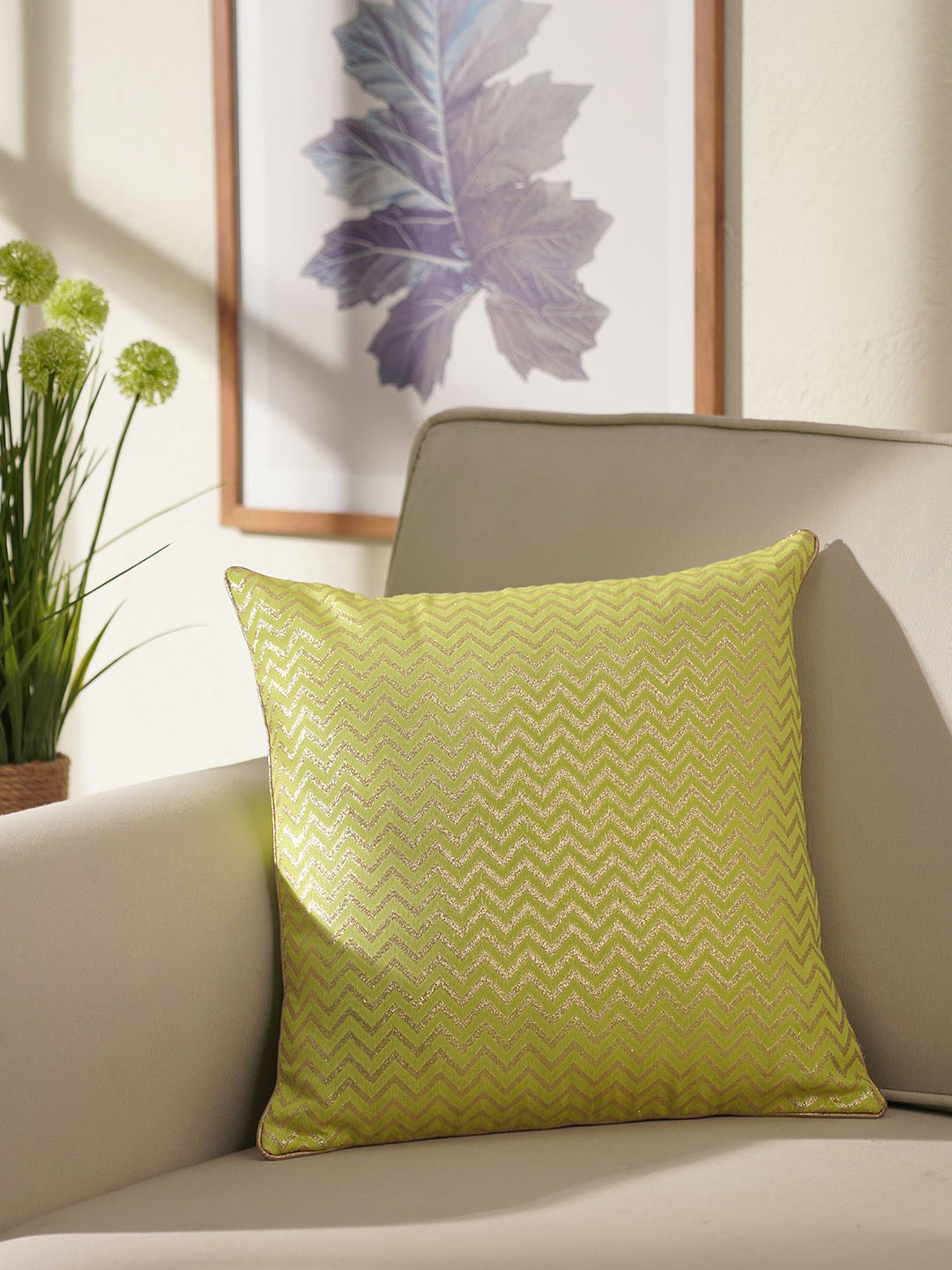 Pure Home and Living Green Cotton Printed Cushion Cover