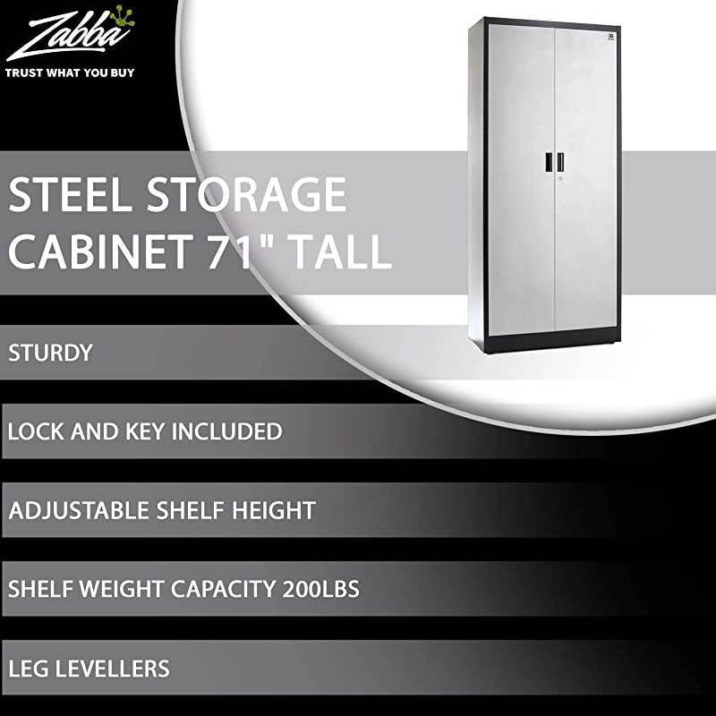 Metal Storage Cabinet - 71" Tall w/ Locking Doors & Adjustable Shelves - Steel Utility Cabinets For Garage, Office, Classroom, Kitchen Pantry -70.86" L x 31.5" W x 15.75" D | Black/Gray