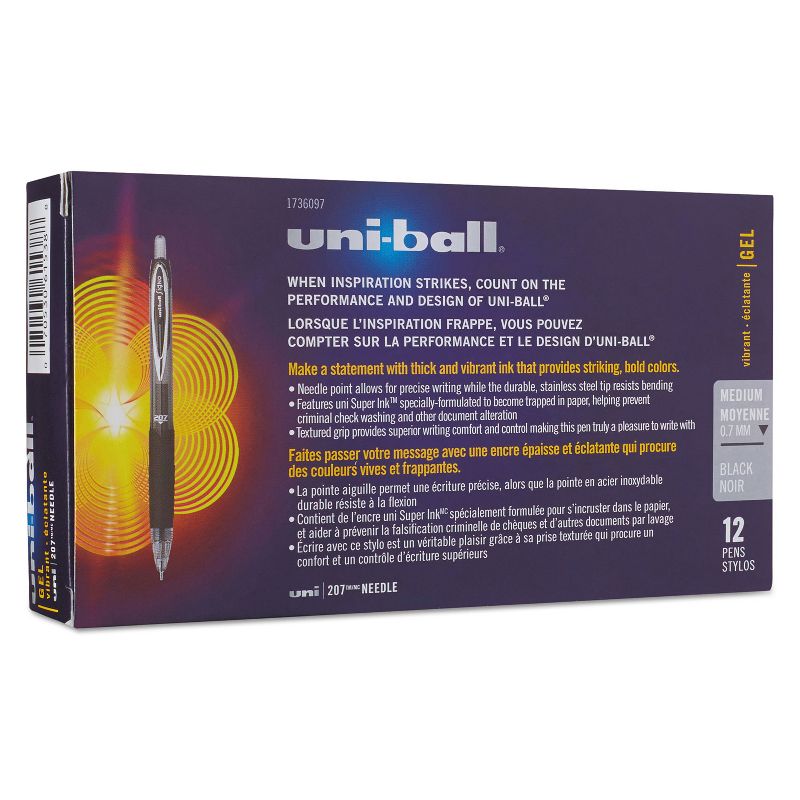 uni-ball Signo 207 Roller Ball Retractable Gel Pen Black Ink Medium Dozen 1736097