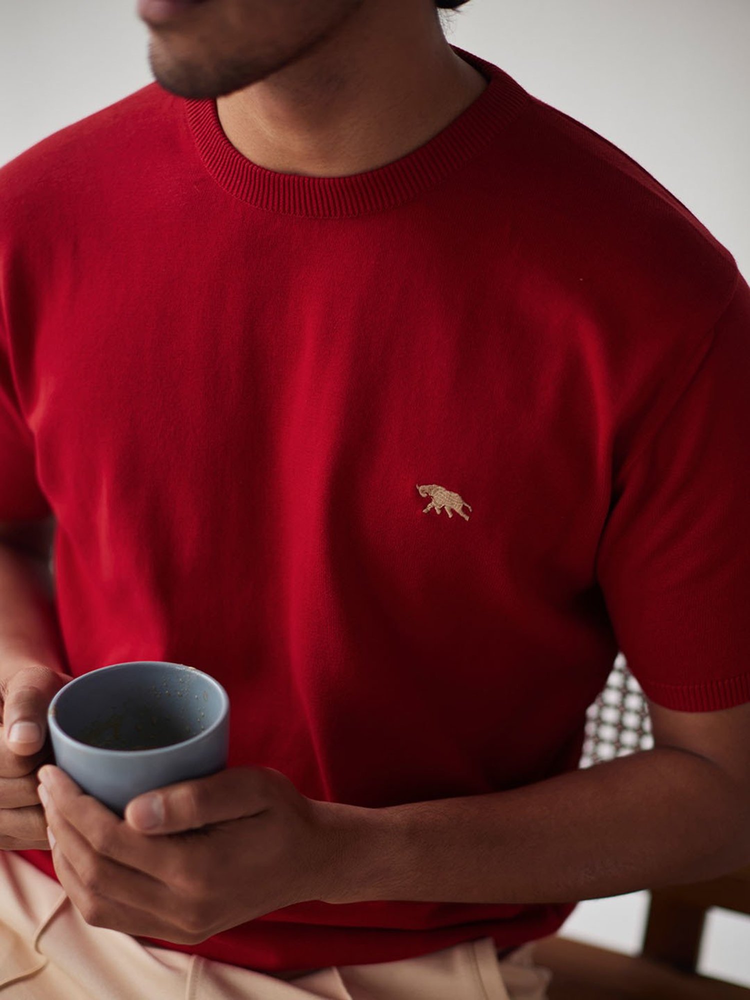 ANDAMEN Red Regular Fit Crew T-Shirt