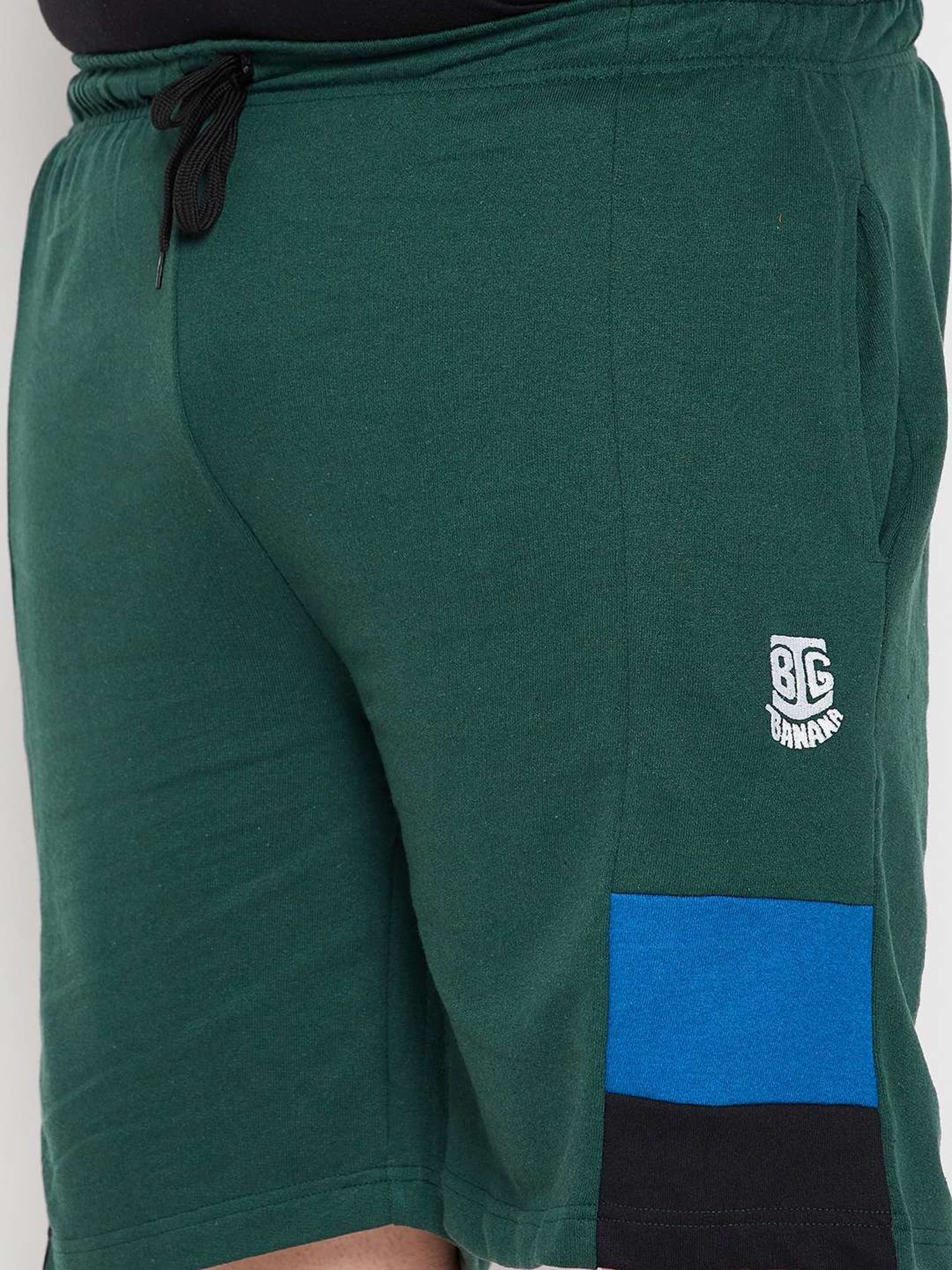 Bigbanana Mid Green Regular Fit Colour Block Shorts