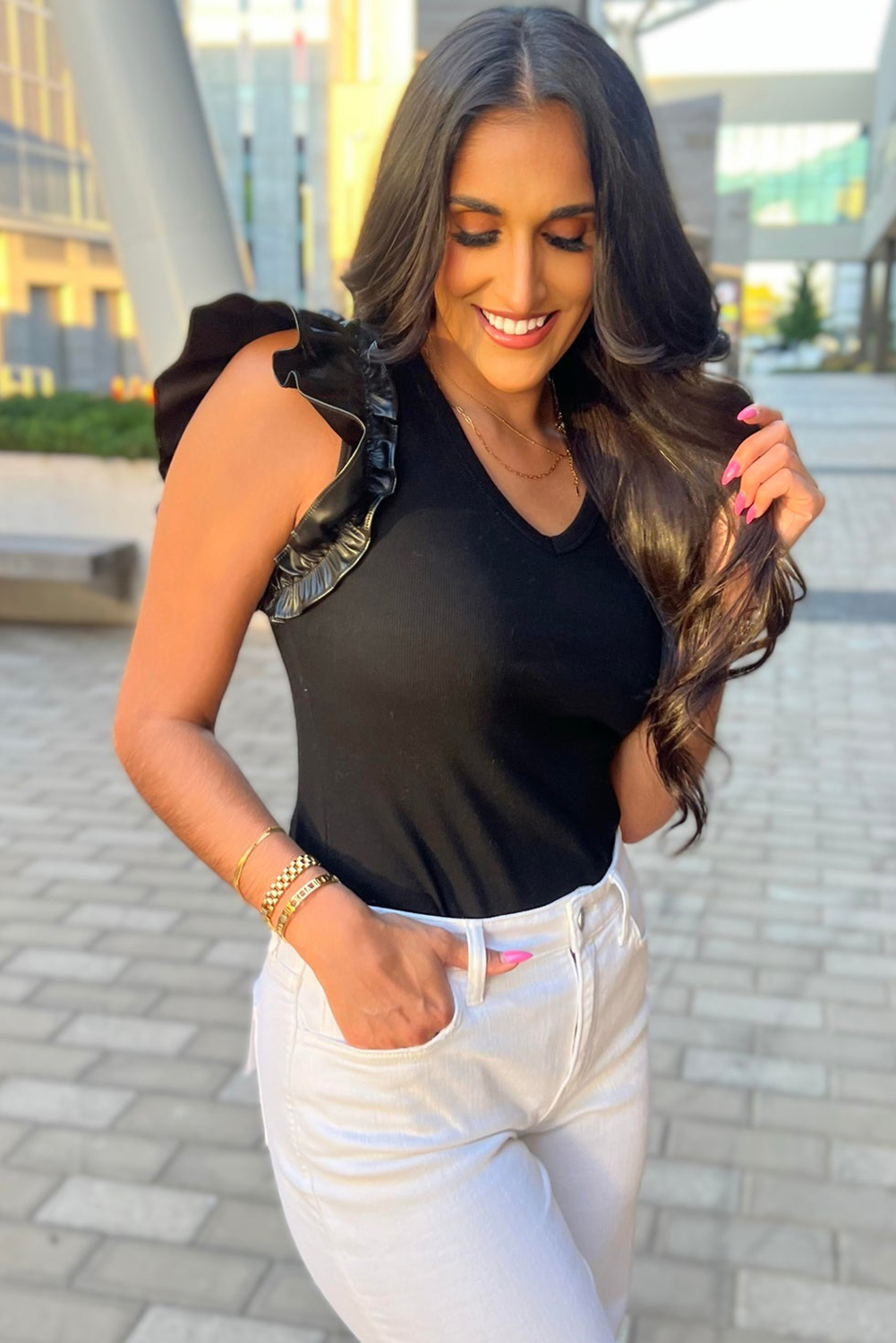 Rose Red Rhinestone Mesh Long Sleeve Bodysuit