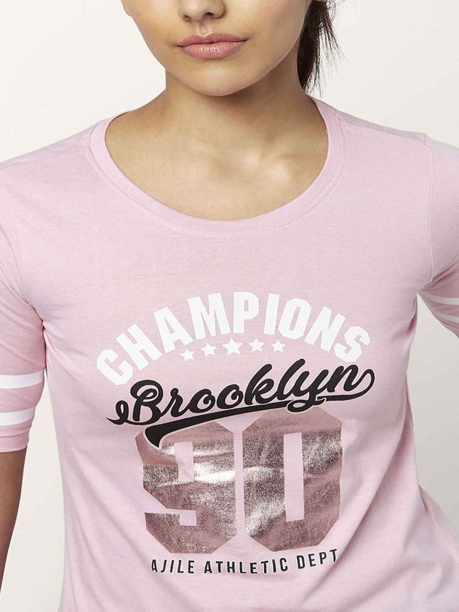 Ajile by Pantaloons Pink Cotton Graphic Print Sports Top