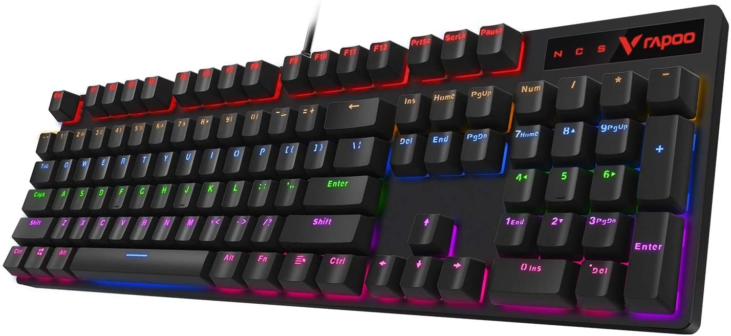 Rapoo V500PRO Wired Mechanical Gaming Keyboard Blue Switches,Dust and Water Resistance Mixed LED Backlit Keyboard for Windows Gaming PC (104 Keys, Black)