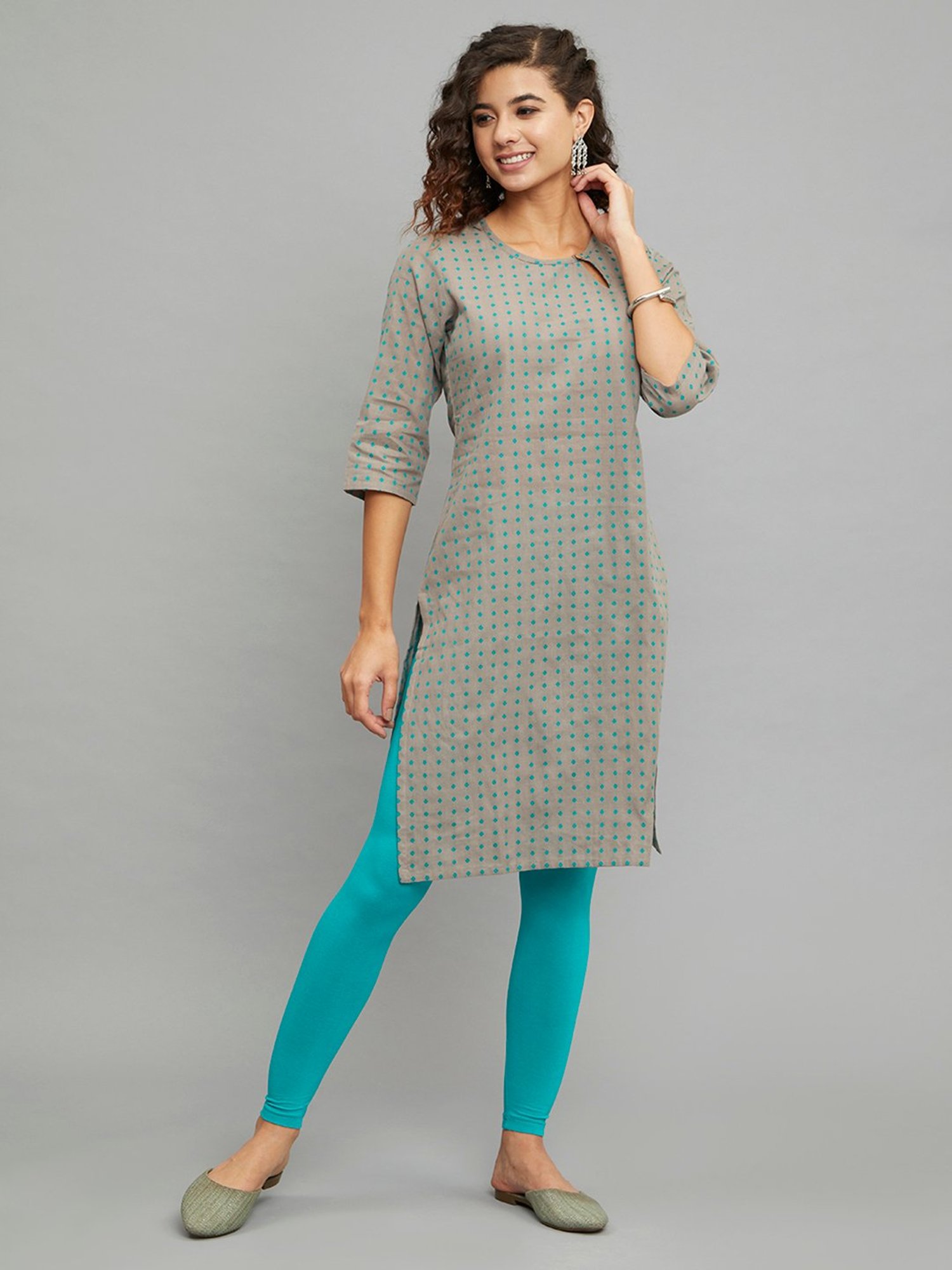 paislei Grey Printed Straight Kurta