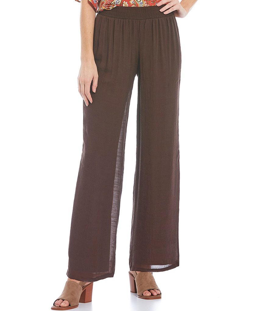I.N. Studio Petite Size Gauzy Texture Pull-On Wide Leg Palazzo Pants