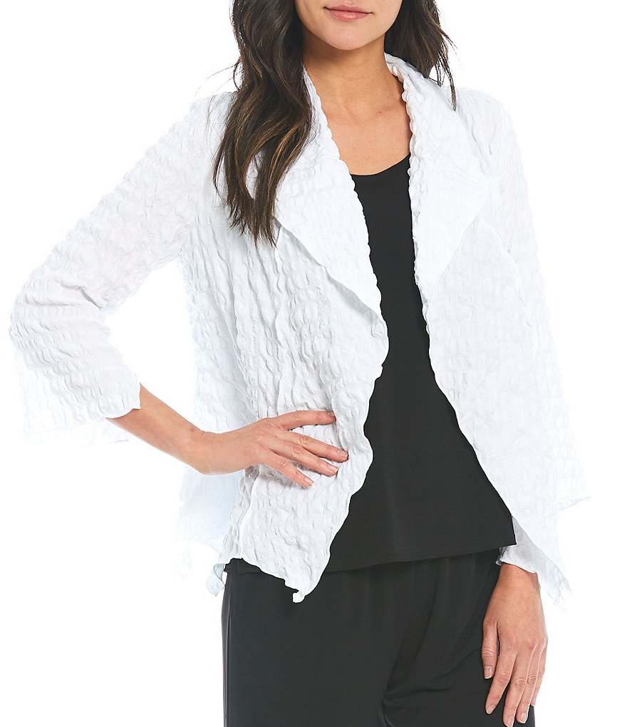 IC Collection Shawl Collar Open Front Asymmetric Hem 3/4 Sleeve Jacket