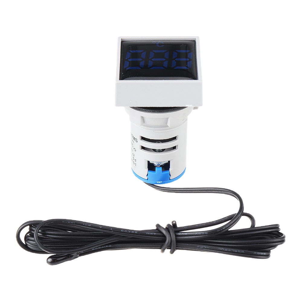 5pcs Mini Crystal Film Square Blue LED Digital Thermometer Signal Light AC 50-380V 220V Temperature Meter Indicator Range -20-200 with 1m Sensor
