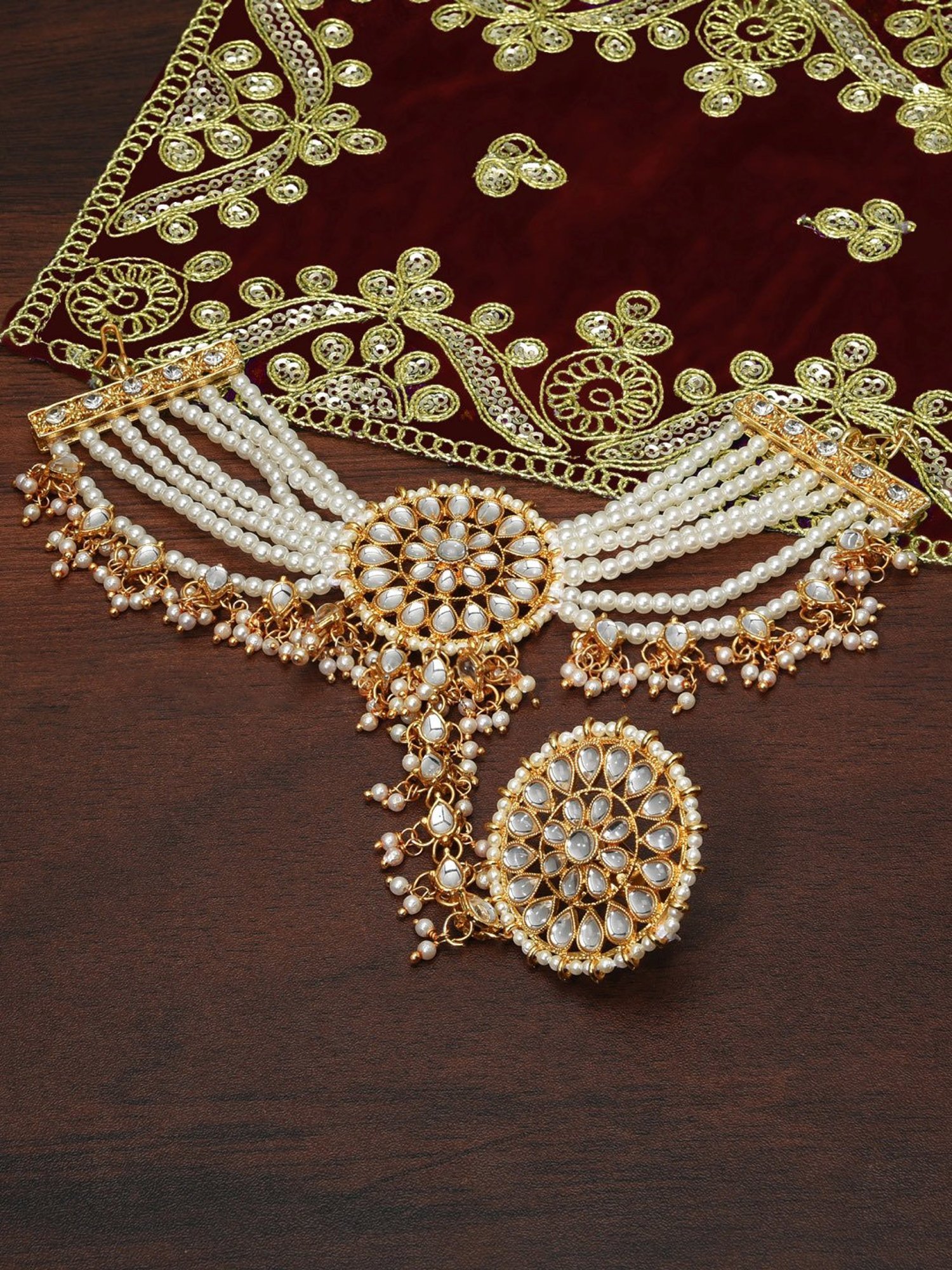 Zaveri Pearls Gold Tone Kundan & Pearls Mesmerising Hand Harness-ZPFK9442