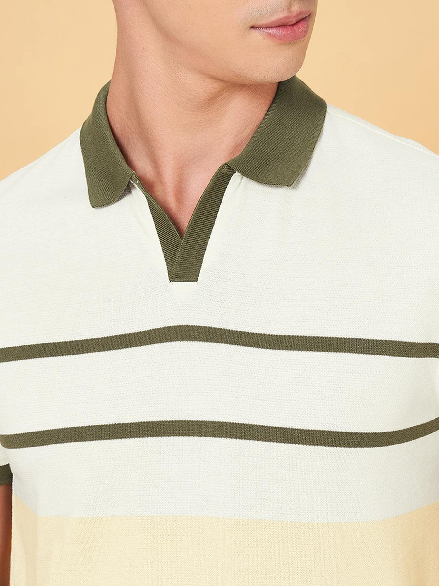 Byford By Pantaloons Green Slim Fit Striped Polo T-Shirt