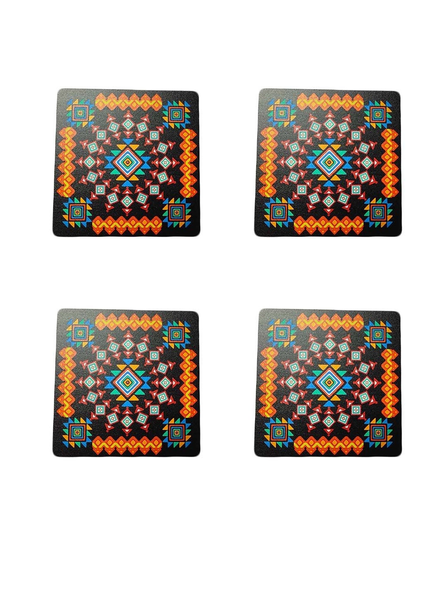 Crayton Black Wooden Geometric Printed Square Coasters - Set of 4